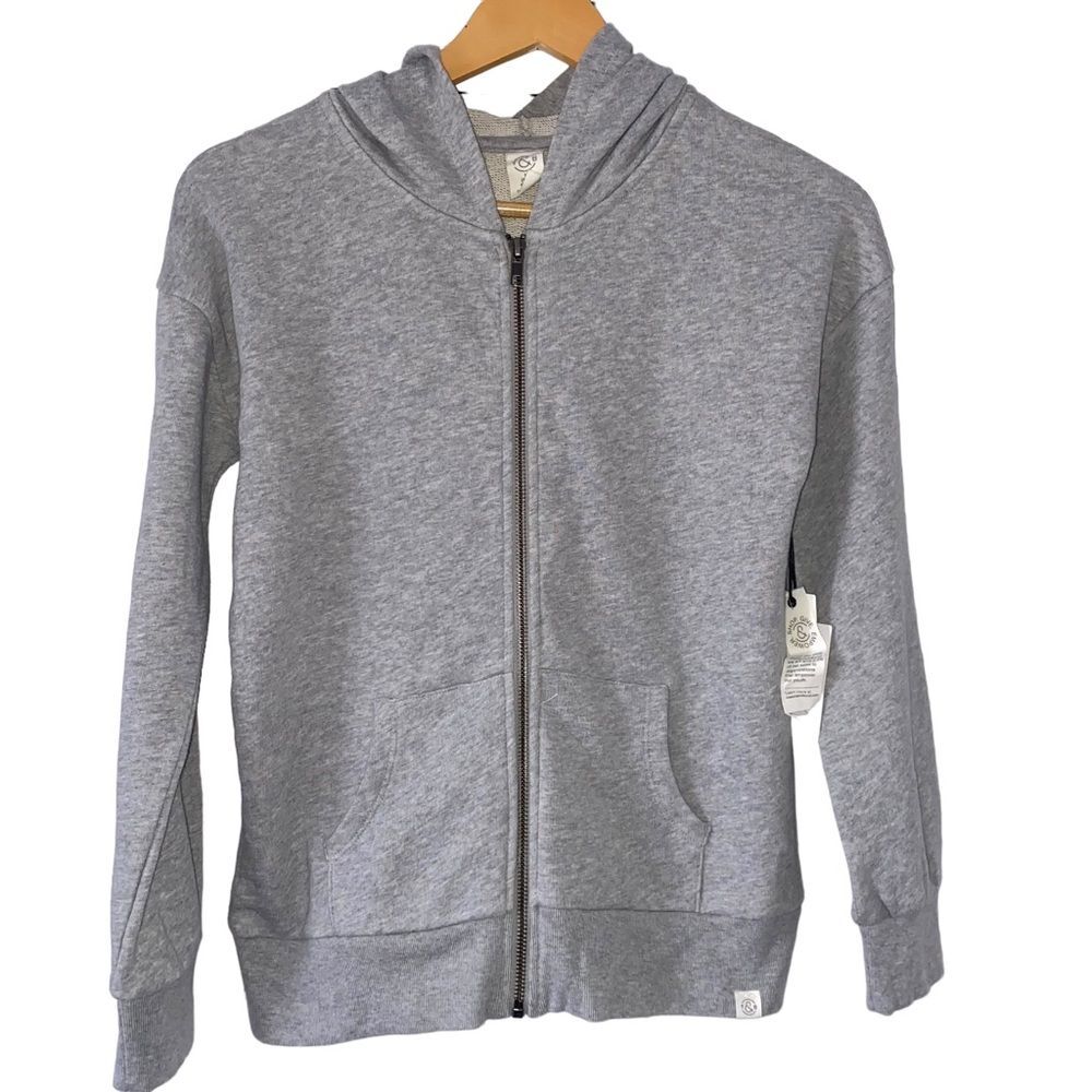 NWT Treasure & Bond Boys Girls Grey Heather Zipper Front Jacket With Hood M 8-10
